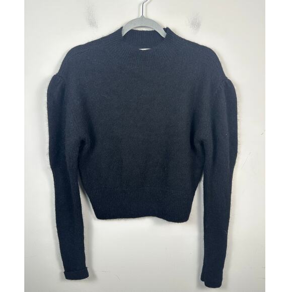 Madewell Sweaters - NWT Madewell Alpaca Blend Black Puff Shoulder Size Medium Mock Neck Cropped